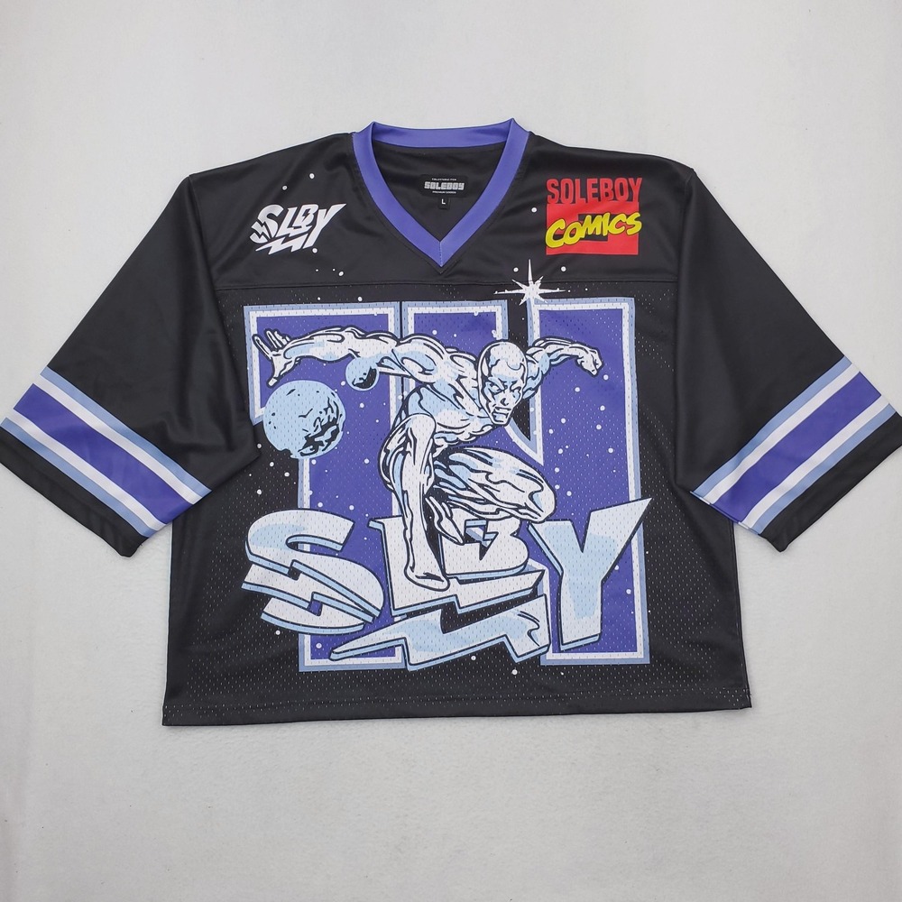 Soleboy Jersey Mens Large Black Silver Surfer Comics Shirt Graphic Tee